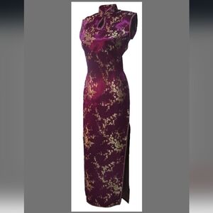 Luxurious Oriental Rose Red and Gold Maxi Dress